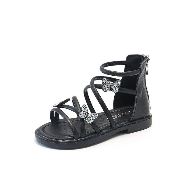 

2021 summer new girls sandals with back zipper rhinestone butterfly soft sole Gladiator fashion style princess shoes flats chic, Beige