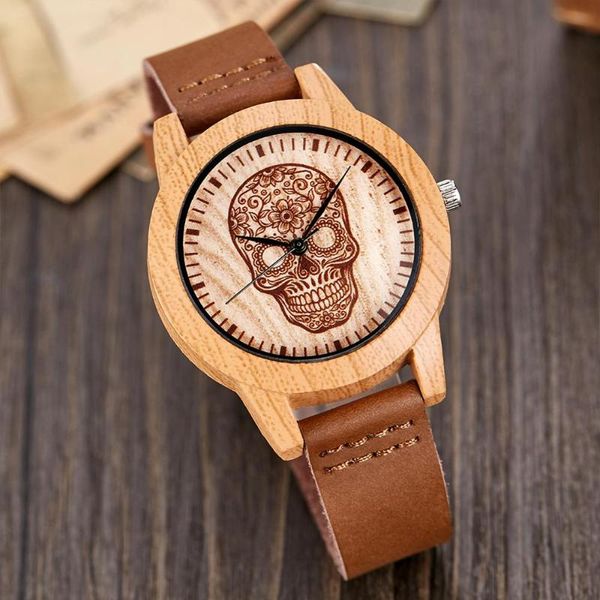 

wristwatches creative wood watch men women couple quartz imitate bamboo wooden male watches brown leather wrist clock reloj, Slivery;brown