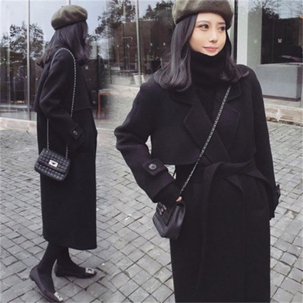 

autumn and winter new size wool section thin woolen coat tide of wild women hnn2, Black