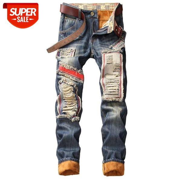 

denim designer hole jeans ripped for men size 28-38 40 2021 autumn winter plus velvet hip hop punk streetwear #2b1g, Black