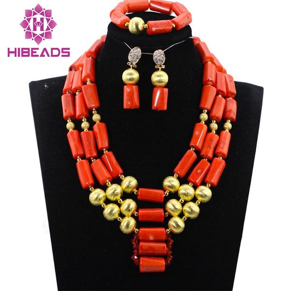 

earrings & necklace unique 3 layers african wedding bridal coral beads jewelry sets nigerian women set abh301, Silver
