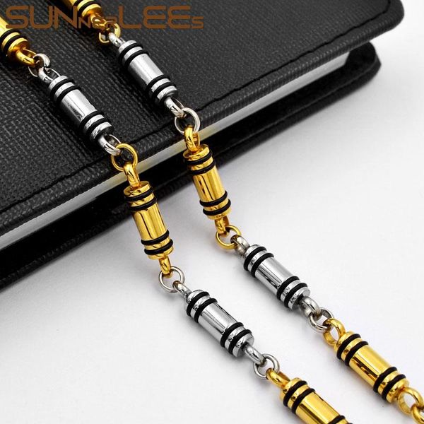 

chains sunnerlees stainless steel necklace 5mm geometric link chain silver color gold plated men women jewelry gift sc167 n