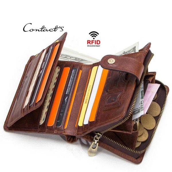 

card holders fashion contact's wallet genuine leather man women wallets zipper design with coin purse pocket min bag, Brown;gray