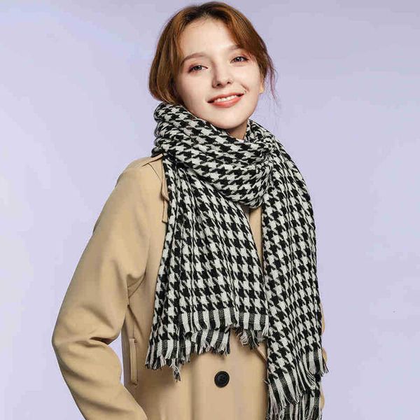 

designer 2020 new thousand bird check autumn winter warm men's and women's versatile scarf blanket shawl, Blue;black