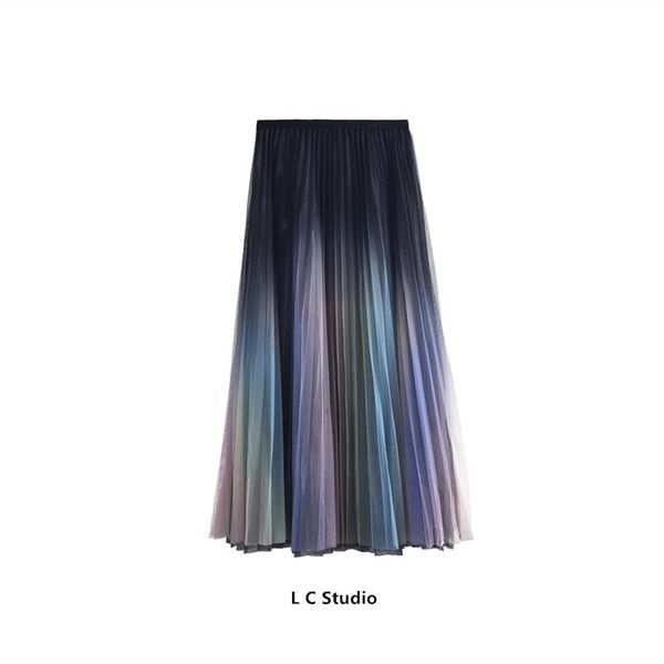

skirts ladies mesh skirt 2021 spring digital print rainbow delicate, Black