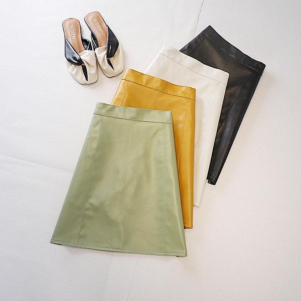 

skirts women pu faux leather above knee mini short package hip a-line skirt plus size jupe femme faldas mujer, Black