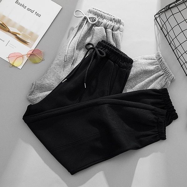 

spring 2021 casual all-match sweatpants women high drawstring elastic waist harem trousers loose sportwear pantalon femme 2021, Black;white