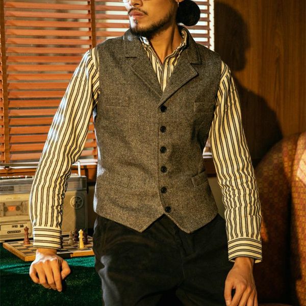 

men's vests men brand sleeveless jacket waistcoat suit vest male british style slim woolen cotton single breasted vintage, Black;white