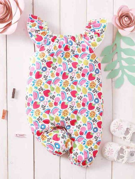 

baby fruit & letter graphic flutter sleeve jumpsuit she, Blue