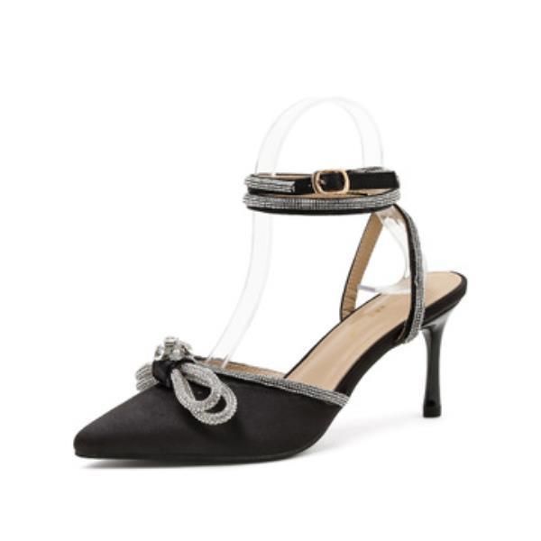 

riband comfort shoes for women closed toe sandals high heels suit female beige velvet high-heeled pointed fashion black 2021 gir