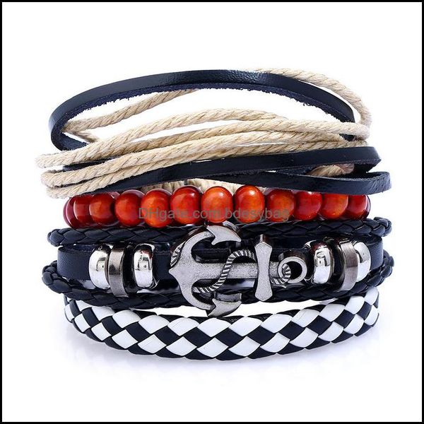 

bangle bracelets jewelrybangle european and american navy wind alloy ship anchor combination bracelet retro personality woven cow leather ro, Black