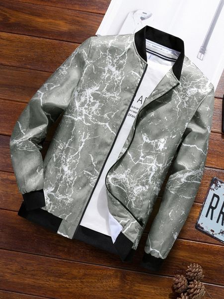 

men marble print bomber jacket without q5vg#, Black;brown
