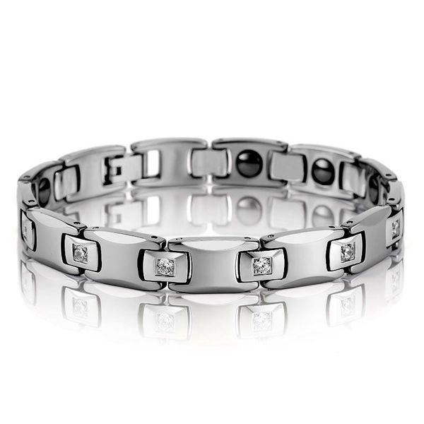 

charm 10mm tungsten steel chain bracelets for men women jewelry cnc inlaid cubic zirconia couple bangles wristband, Black
