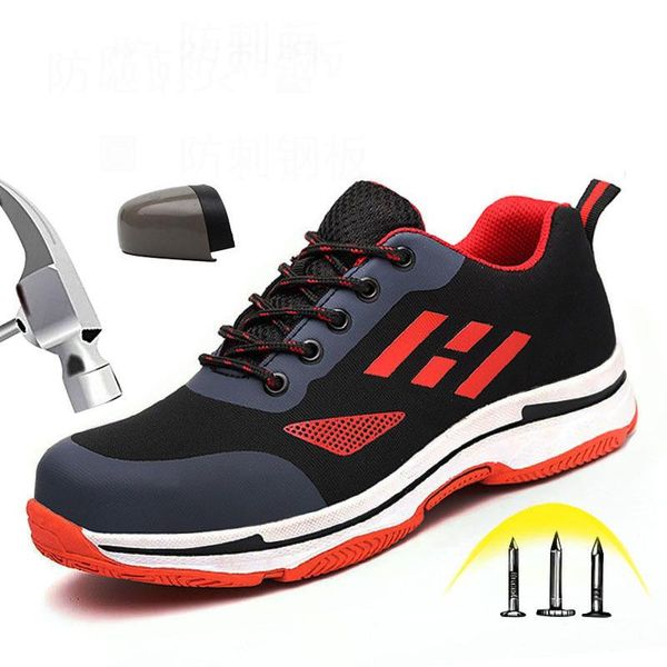 

boots men's safety shoes 2021 summer built-in steel head anti-puncture puncture work breathable sports, Black