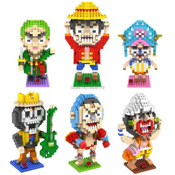 creatori di hot lepining Anime One-Piece Monkey D Luffy Zoro Usopp Sanji Chopper Franky Brook Figure mini Micro Diamond Block giocattoli Q0723