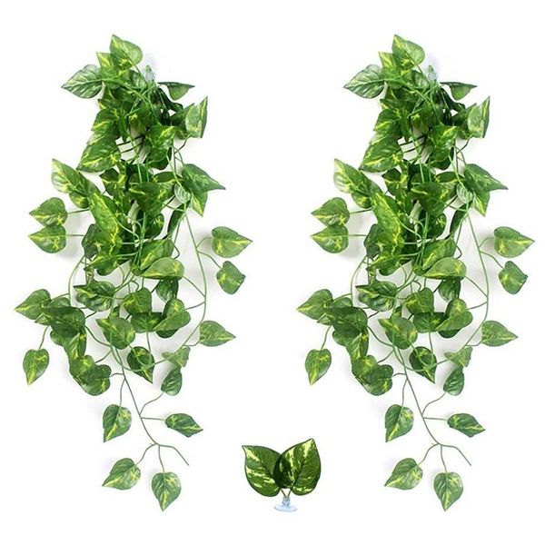 

decorations reptile simulation plant leaves 2 pieces and 1 leaf licking terrarium habitat aquarium accessories, for bearded dragon