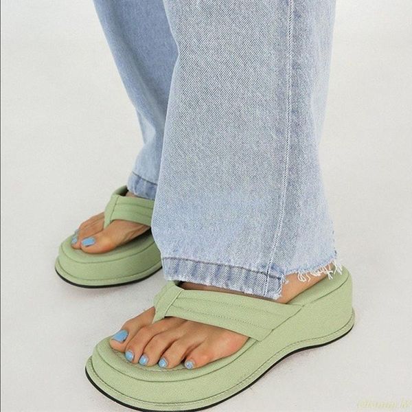 

slippers color mixed thick bottom flip flops women clip toe ladies platform sandal slides beach shoes 2021, Black