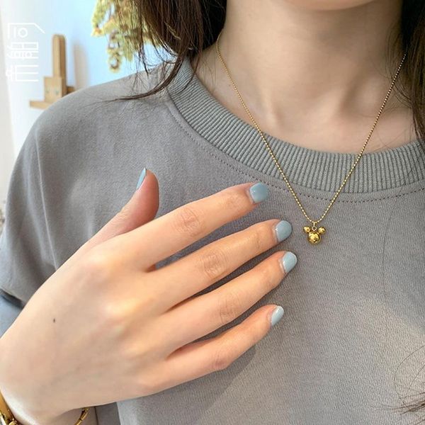 

pendant necklaces 316l stainless steel jewelry necklace korean fashion round bead chain simple cute bear for women gift, Silver