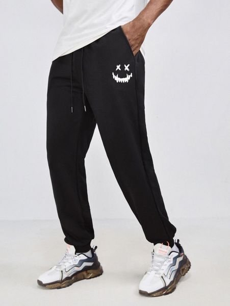 

romwe guys cartoon graphic drawstring sweatpants 98wp#, Black