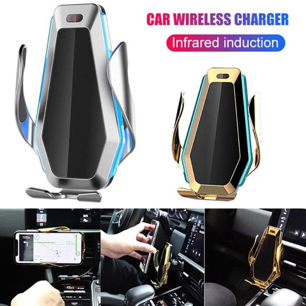 

10w car qi wireless charger holder with ambient flowable led lamp car mobile phone holder for s9 s10 huawei xs 8
