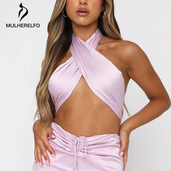 

women's tanks & camis summer tees halter bandage crop women clothes solid colors blusas femme slim basic corset woman, White