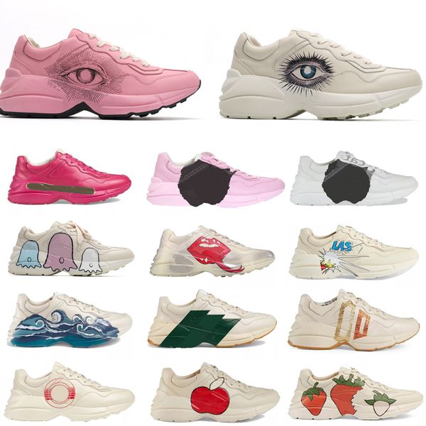 

2021 new r rhyton leather sneaker women men shoes with strawberry wave mouth tiger web print vintage trainer shoes n5dz#, Black