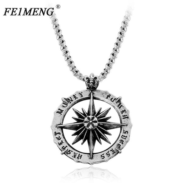 

pendant necklaces viking nordic pirate compass necklace vintage symbol ancient silver color wheel for men's accessories jewelery