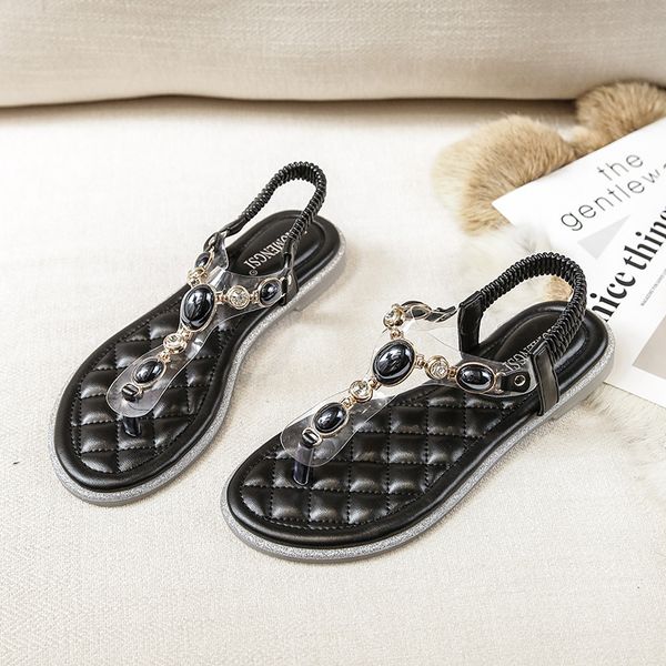 

official website 70% off outlet new transparent sandals women's summer outer wear flip-flops crystal and slippers large size roman, Black