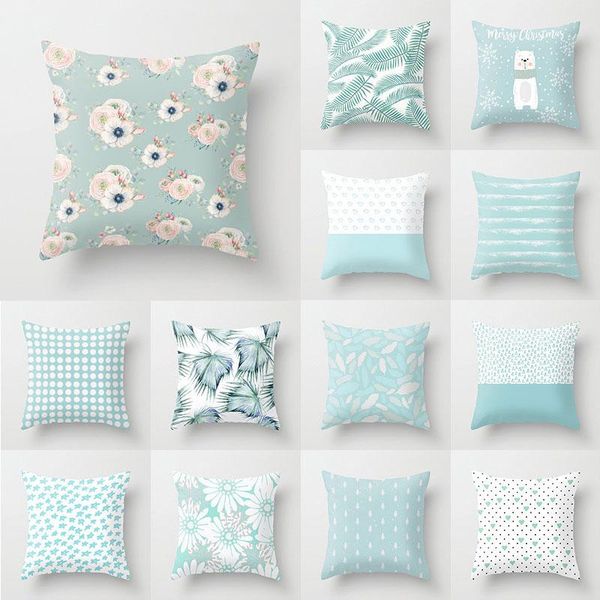 

pillow case mint green cushion cover soft printed pillowcase polyester small fresh skin-friendly home textile products
