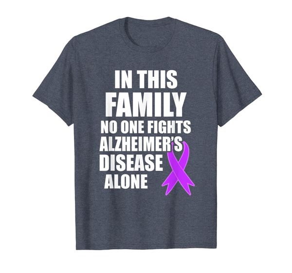 

alz in this family no one fights alzheimer's alone purple t-shirt, White;black