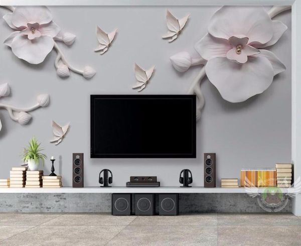 

wallpapers cjsir custom po wallpaper mural 3d relief butterfly orchid background wall papel de parede home decors