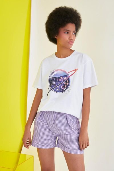 

women's t-shirt trendyol printed boyfriend knitted twoss21ts2887, White