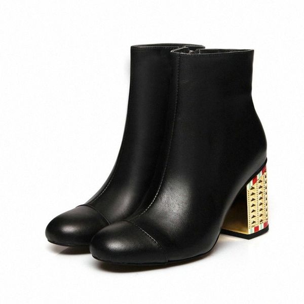 

black women boots fashion zipper ankle boots women genuine leather square heel short ladies round toe autumn winter shoes winter shoes e0rs#