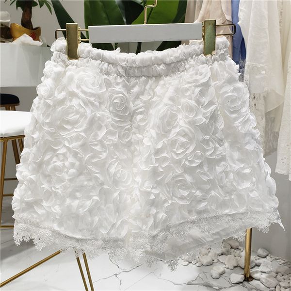 

white warm for the women 2021 summer new lace sews three-dimensional flowers wide-leg short pants pant girls c022, Black