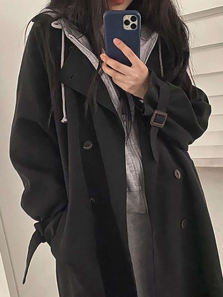 

windbreaker women 2021 early spring new korean loose medium long small temperament popular frock coat, Tan;black