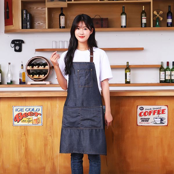

denim apron nordic style hanging neck blue denim fashion cafe korean adult