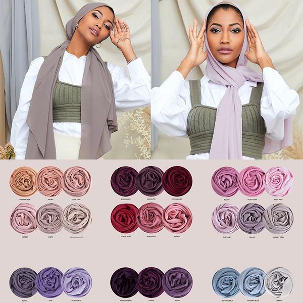 

Women Bubble Chiffon Hijab Scarf Solid Color Muslim Hijabs Scarves Shawls and Wraps Islam Long Head Scarfs Hijab Femme Musulman, Blue;gray
