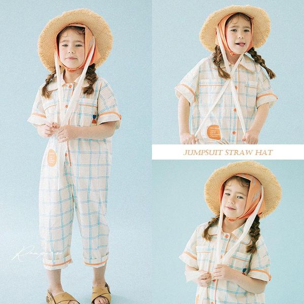 

jumpsuits kids children overalls korean fashion little girls shorts boys one piece child plaid outfit for 1-8 years, Blue