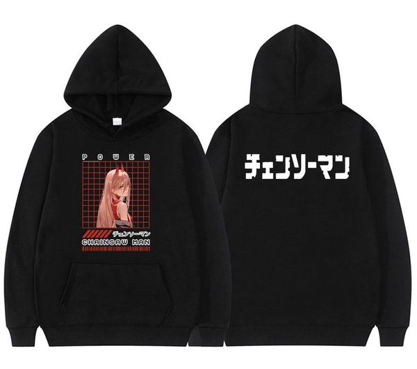 

men's hoodies & sweatshirts japan anime chainsaw man power double sided print hoodie women men oversized eu size sweatshirt woman cute, Black