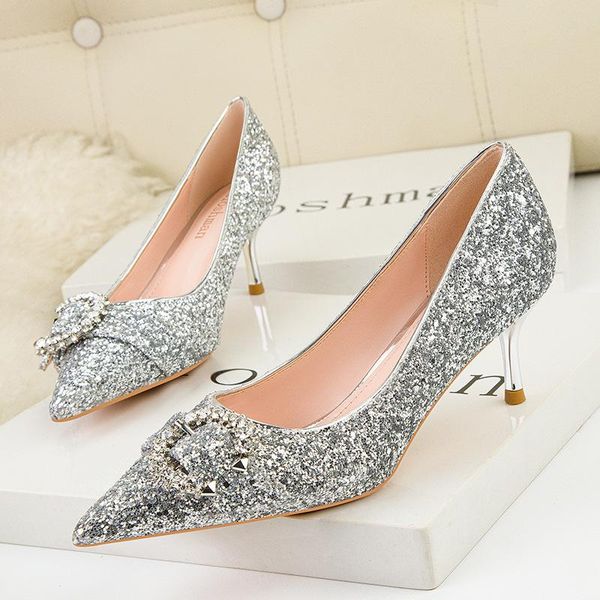 

dress shoes classics brand women high heel silk rhinestone pumps wedding, Black