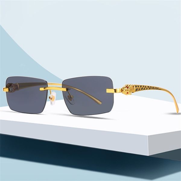 

new leopard head square men's trend frameless metal sunglasses women's versatile glasses factory wholesale, White;black