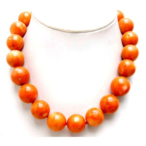 

qingmos fashion 15-16mm round natural orange coral necklace for woman with genuine coral stone jewelry 18" chokers nec5214, Golden;silver