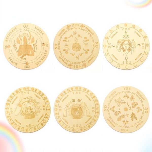 

charms wooden three-phase moon divination meditation healing sacrificial ornaments round teacup placemat home decoration board, Bronze;silver