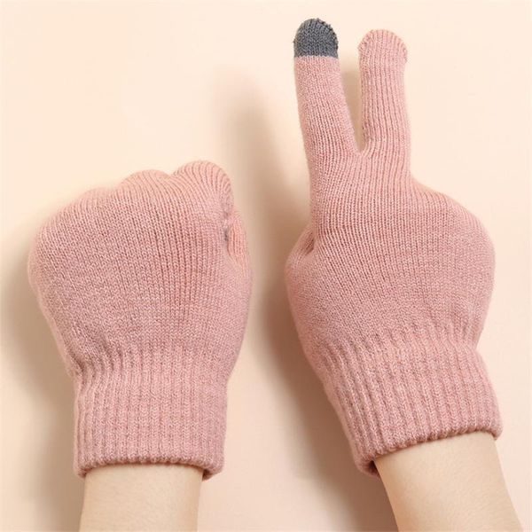 

five fingers gloves autumn winter female two finger touch screen knitting thin fleece for women outdoor keepwarm driver acrylic mittens n49, Blue;gray