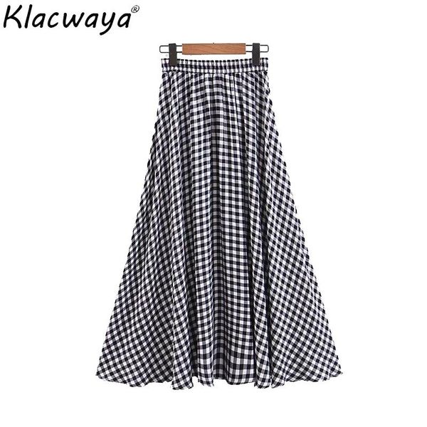 

skirts 2021 plus size plaid women-s summer beach long skirt high waist big hem pleated linen women black-white jupe femme