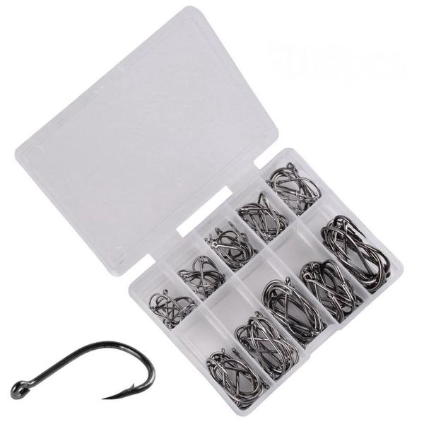 

fishing hooks 100pcs hook set size 3-12 carbon steel fishhook jip barbed carp sea pesca fish tackle box accessories