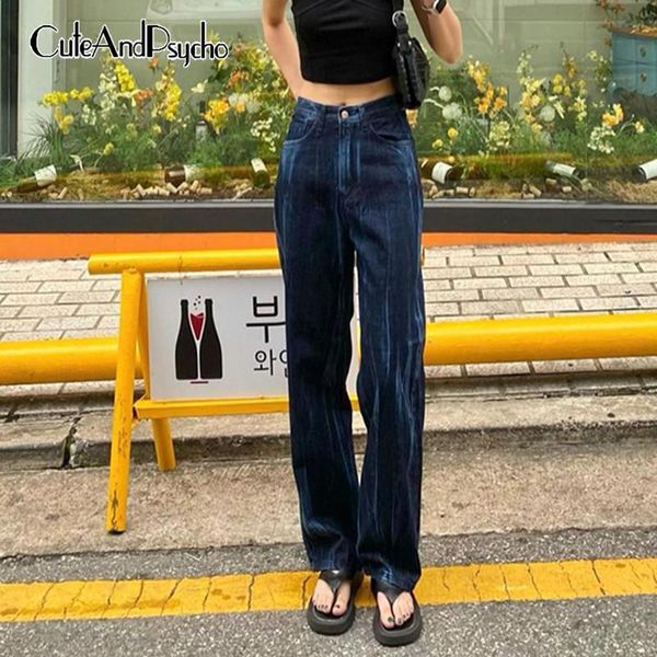

women's jeans streetwear tie dye print straight women vintage chic fashion trousers retro harajuku cute 90s clothes cuteandpsycho, Blue