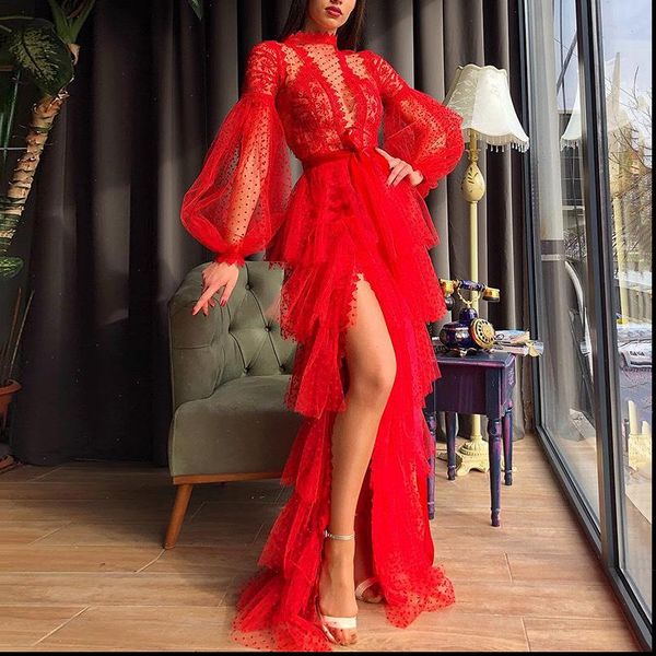 

2021 elegant fashion new design dress solid transparent puff sleeve summer celebrity party maxi dress vestidos, Black;gray