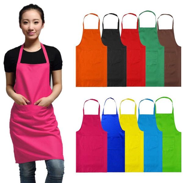 

aprons thicken cooking kitchen bib apron pockets cotton polyester blend anti-wear black blue green red adjustable dress