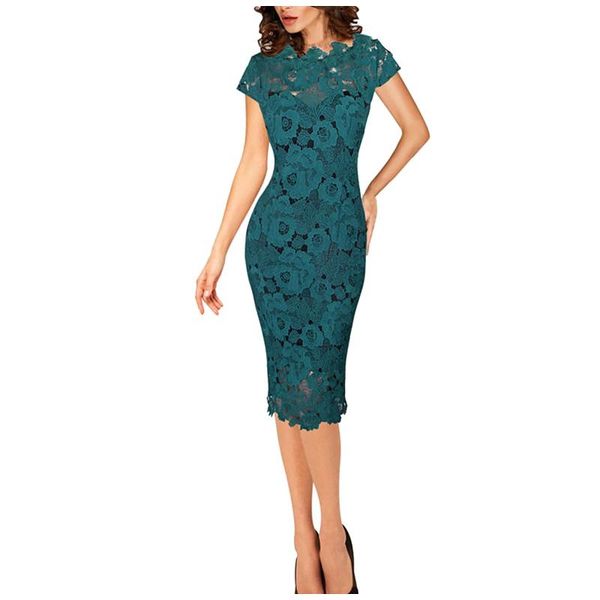 

casual dresses women's fashion sheath round neck summer plus size 2xl elegant office lady lace pencil cut out tight high waist vestidos, Black;gray